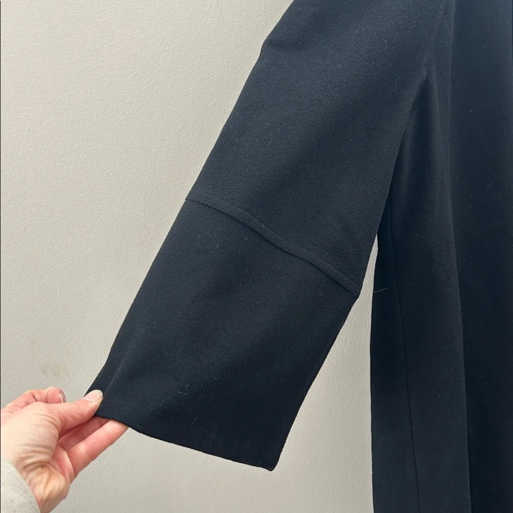 Louben Vintage Elegant Wool Cashmere Blend Flare Sleeve Black Chic Trench Coat - Picture 5 of 7